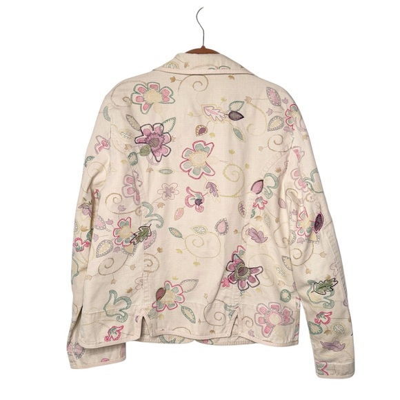 CHICO’S FLORAL EMBROIDERED CREAM AND PASTELS BLAZER SZ 2/12 - Picture 2 of 10